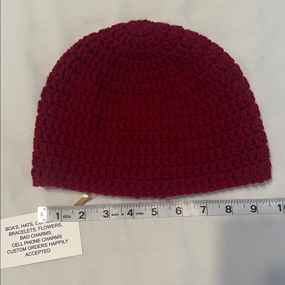 NWT Angelas Designs handmade crochet burgundy one of a kind hat with flower